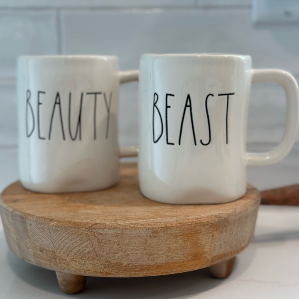 Rae Dunn Cream 'Beauty' and 'Beast' Mug Set